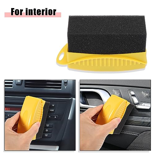 X AUTOHAUX 2X Tire Tyre Wheel Rim Trim Contour Detailing Dressing Shine Applicator Pad Sponge Foam Brush for Car Truck Tires Waxing Polishing Cleaning Wipe Washing with Lid No Handle Yellow