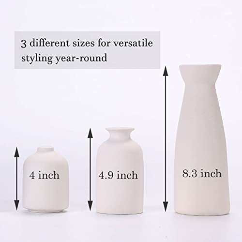 KIOXOHO White Ceramic vase Set-3 Small Flower vases for Decor,Modern Rustic Farmhouse Home Decor,Decorative vase for Pampas Grass&Dried Flowers,idea Shelf,Table,Mantel,entryway,Bookshelf Decor