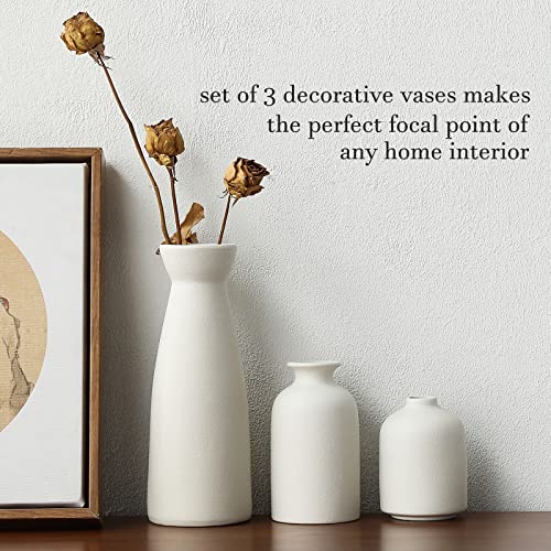 KIOXOHO White Ceramic vase Set-3 Small Flower vases for Decor,Modern Rustic Farmhouse Home Decor,Decorative vase for Pampas Grass&Dried Flowers,idea Shelf,Table,Mantel,entryway,Bookshelf Decor