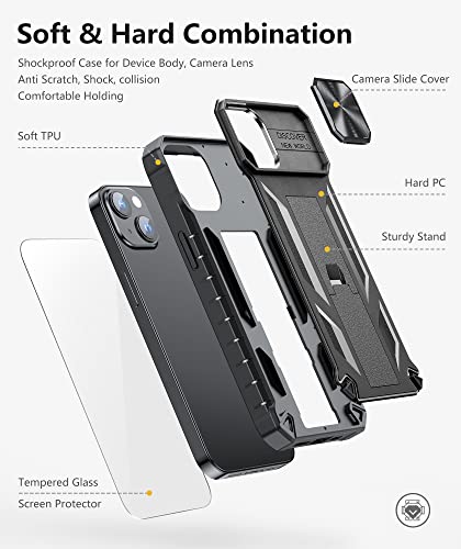SOiOS for iPhone 13 iPhone14 Case with Stand: iPhone 13 iPhone14 Cover with Kickstand | Shockproof Military Grade Protective Cell Phone Case | TPU Durable Rugged Bumper Textured Matte Hybrid Design