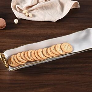 Pampa Bay Titanium-Plated Porcelain Golden Handles Cracker Tray, 14.25 x 3.25 x 2in