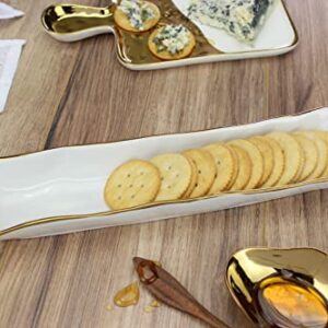 Pampa Bay Titanium-Plated Porcelain Golden Handles Cracker Tray, 14.25 x 3.25 x 2in