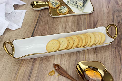 Pampa Bay Titanium-Plated Porcelain Golden Handles Cracker Tray, 14.25 x 3.25 x 2in