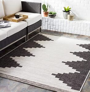 mark&day outdoor rugs, 8x10 wolfheze modern indoor/outdoor black area rug, black beige carpet for patio, porch, deck, bedroom, living room or kitchen (7'10" x 10'2")