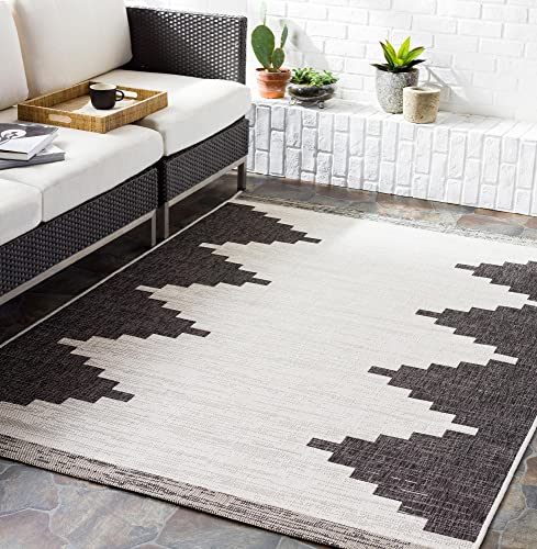 Mark&Day Outdoor Rugs, 8x10 Wolfheze Modern Indoor/Outdoor Black Area Rug, Black Beige Carpet for Patio, Porch, Deck, Bedroom, Living Room or Kitchen (7'10" x 10'2")