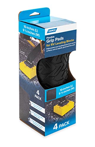 Camco Flexible Grip Pads for RV Leveling Blocks, 10-Inches (L) x 9 ½-Inches (W) | Protects Your Leveling Blocks from Uneven Surfaces | Easy to Carry and Store | 4-Pack (44529), Black