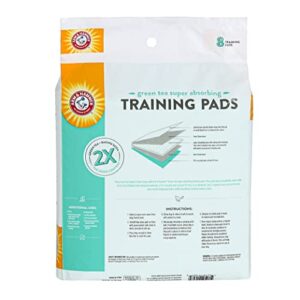 Arm & Hammer Green Tea Pet Training Pads | 8-Ct Dog Training Pads with Super Absorbing Green Tea Baking Soda for 2X The Odor Control | Leakproof & Recycled Training Pads for Dogs