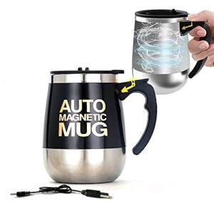 daasigwaa self stirring mug - rechargeable magnetic electric auto mixing stainless steel cup for office/kitchen/travel/home coffee/tea/hot chocolate/milk-400 ml/13.5 oz(black)