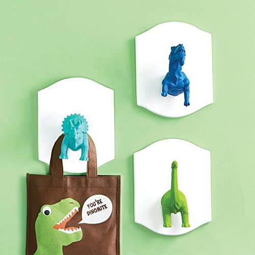 Kids Decor Dinosaur T-Rex, Brontosaurus, Triceratops Wall Hooks Set of Three