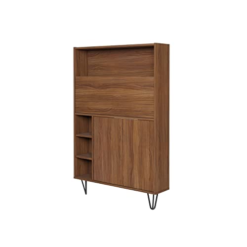 Nexera 611031 Slim Bar Cabinet, Secretary Bookcase Desk with Storage