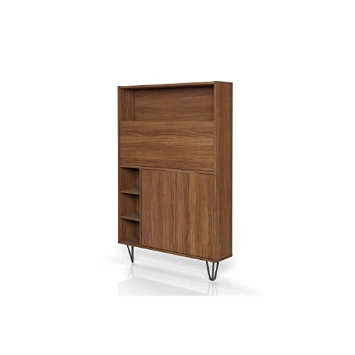 Nexera 611031 Slim Bar Cabinet, Secretary Bookcase Desk with Storage