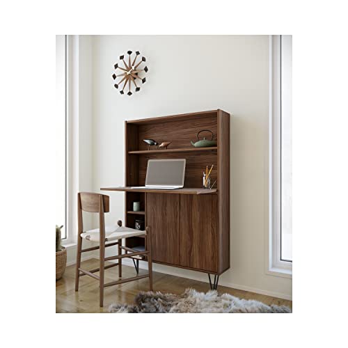 Nexera 611031 Slim Bar Cabinet, Secretary Bookcase Desk with Storage