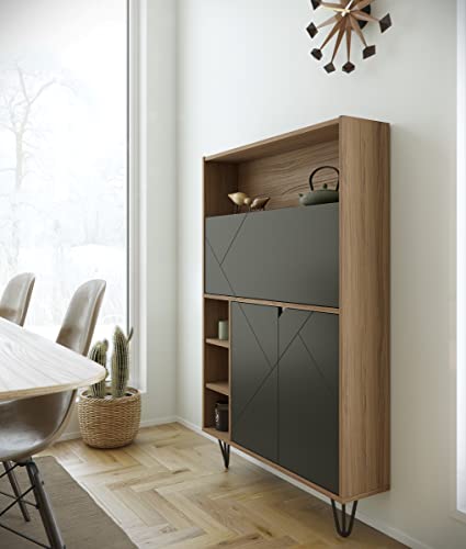 Nexera 611057 Slim Bar Cabinet, Secretary Bookcase Desk with Storage