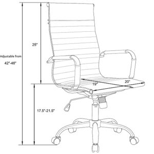 LeisureMod Harris Modern Adjustable Swivel Leather High-Back Task Office Chair with Gold Frame, Navy Blue