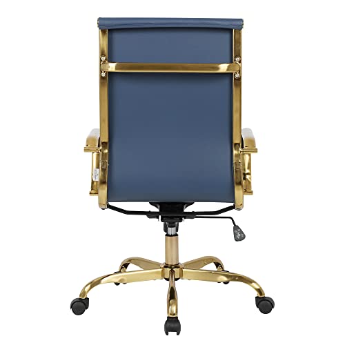 LeisureMod Harris Modern Adjustable Swivel Leather High-Back Task Office Chair with Gold Frame, Navy Blue