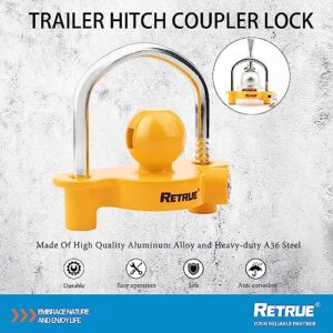 RETRUE Universal Coupler Lock Trailer Locks Ball Hitch Trailer Hitch Lock Adjustable Security Heavy-Duty Steel Fits 1-7/8 Inch, 2 Inch, 2-5/16 Inch Couplers Yellow