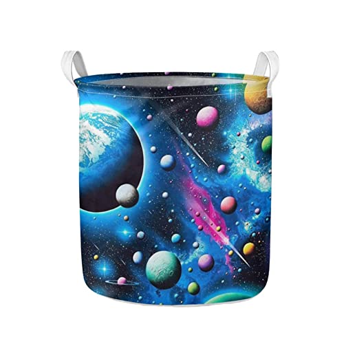 Frestree Space Planet Storage Hamper Waterproof Durable Bedroom Bathroom Laundry Basket Galaxy Solar System Home Decor, with Handles Toy Storage Bag