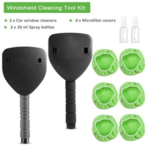 2 Sets Windshield Cleaner Car Window Cleaner Car Window Cleaning Tool Glass Cleaner Wiper with Detachable Handle Microfiber Pads and Spray Bottle Car Cleanser Brush Car Cleaning Kit (Green)
