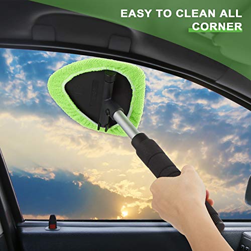 2 Sets Windshield Cleaner Car Window Cleaner Car Window Cleaning Tool Glass Cleaner Wiper with Detachable Handle Microfiber Pads and Spray Bottle Car Cleanser Brush Car Cleaning Kit (Green)