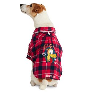 disney pluto holiday plaid flannel shirt for dogs, size small