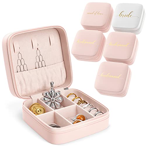 Set of 6 - Bridesmaid Gifts Jewelry Box | Bride Tribe Travel Jewelry Organizer for Bridesmaid Boxes | Earring, Necklace & Ring Holder | Wedding Bachelorette Party Favors & Bridesmaid Proposal Boxes