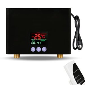 3000w tankless mini hot water heater under sink 110v thermostatic washing heating system with remote control digital display for home kitchen bathroom (black)