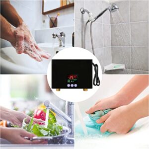 3000W Tankless Mini Hot Water Heater Under Sink 110V Thermostatic Washing Heating System with Remote Control Digital Display for Home Kitchen Bathroom (Black)