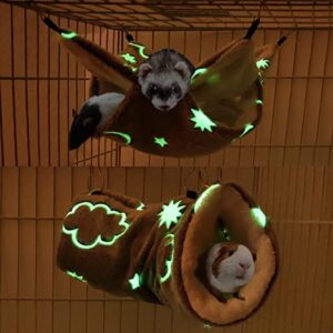 leftstarer noctilucent luminous guinea pig rat hammock bunkbed hanging tunnel and soft bed mat for ferret hedgehog squirrel hideout cage accessories (1.tunnel and bunkbed hammock)