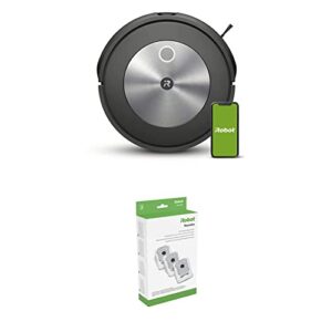 irobot® roomba® j7 wi-fi® connected robot vacuum-identifies & avoids obstacles, works w/alexa, ideal for carpets + authentic replacement parts- clean base automatic dirt disposal bags, 3-pack, white