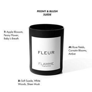 FLAMME Candle Co. Fleur | Peony & Blush Suede Scent | 10 oz | 60 Hour Burn Time | Luxury Candle with Colored Wax | All Natural Soy