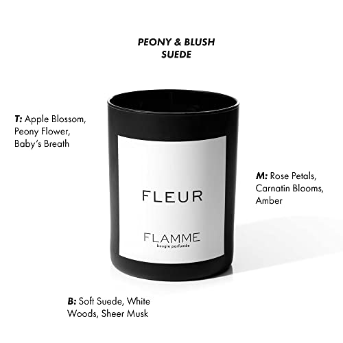 FLAMME Candle Co. Fleur | Peony & Blush Suede Scent | 10 oz | 60 Hour Burn Time | Luxury Candle with Colored Wax | All Natural Soy