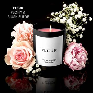 FLAMME Candle Co. Fleur | Peony & Blush Suede Scent | 10 oz | 60 Hour Burn Time | Luxury Candle with Colored Wax | All Natural Soy