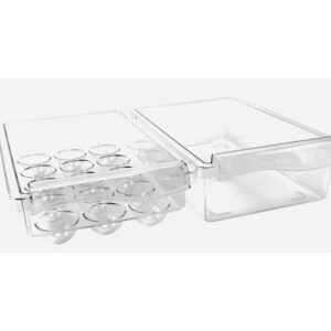 Fridge Storage Container And Egg Holder For Refrigerator, 2-pack clear organizer bins, set for soda, fruit, vegetables, under shelf, Egg Organizer, stackable drawers