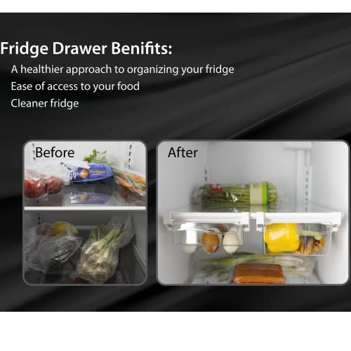 Fridge Storage Container And Egg Holder For Refrigerator, 2-pack clear organizer bins, set for soda, fruit, vegetables, under shelf, Egg Organizer, stackable drawers