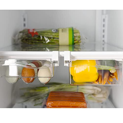 Fridge Storage Container And Egg Holder For Refrigerator, 2-pack clear organizer bins, set for soda, fruit, vegetables, under shelf, Egg Organizer, stackable drawers