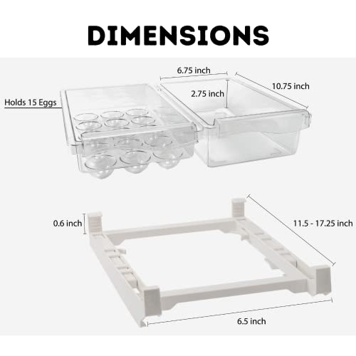 Fridge Storage Container And Egg Holder For Refrigerator, 2-pack clear organizer bins, set for soda, fruit, vegetables, under shelf, Egg Organizer, stackable drawers