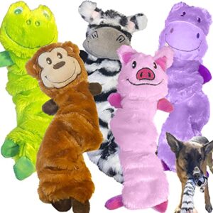 jalousie 5 pack dog bungee stretch toy squeaky dog crinkle chew toy - stuffingless crinkle paper body no mess - sealed stuffed squeaky head - interactive play dog crinkle paper sound toy value bundle