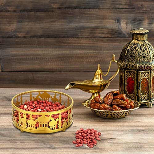 Ramadan Home Decoration 3 Pieces Ramadan Decor Ramadan Trays Moon Ramadan Tray Set Eid Mubarak Plates Food Storage Containers for Eid and Eid Al-adha Ramadan Activity Party Favor, Gold