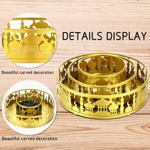 Ramadan Home Decoration 3 Pieces Ramadan Decor Ramadan Trays Moon Ramadan Tray Set Eid Mubarak Plates Food Storage Containers for Eid and Eid Al-adha Ramadan Activity Party Favor, Gold