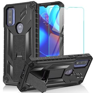for motorola moto g pure case: military drop proof protection rugged protective heavy duty shockproof tpu grade matte textured bumper design armor phone cover with kickstand - black