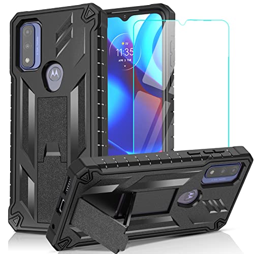 for Motorola Moto G Pure Case: Military Drop Proof Protection Rugged Protective Heavy Duty Shockproof TPU Grade Matte Textured Bumper Design Armor Phone Cover with Kickstand - Black