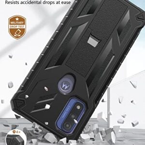 for Motorola Moto G Pure Case: Military Drop Proof Protection Rugged Protective Heavy Duty Shockproof TPU Grade Matte Textured Bumper Design Armor Phone Cover with Kickstand - Black