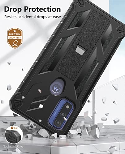 for Motorola Moto G Pure Case: Military Drop Proof Protection Rugged Protective Heavy Duty Shockproof TPU Grade Matte Textured Bumper Design Armor Phone Cover with Kickstand - Black