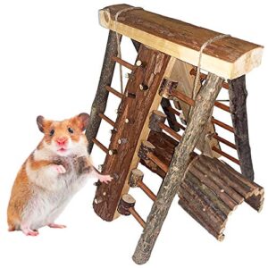 Hamiledyi Wooden Hamster Climbing Toy Guinea Pigs Activity Perch Platform Steps Stairs Gerbil Hanging Chew Tunnel Tube with Apple Wood Bridge