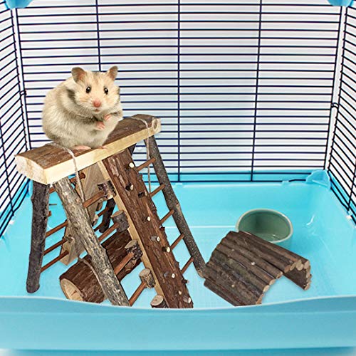 Hamiledyi Wooden Hamster Climbing Toy Guinea Pigs Activity Perch Platform Steps Stairs Gerbil Hanging Chew Tunnel Tube with Apple Wood Bridge