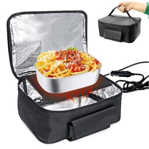 portable food warmer, portable oven for car lunch box 12v heated lunch boxes for car work, trip, camping personal food heater (black)