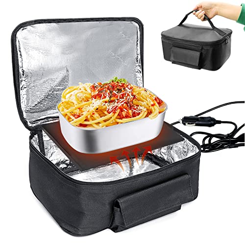 Portable Food Warmer, Portable Oven for Car Lunch Box 12V Heated Lunch Boxes for Car Work, Trip, Camping Personal Food Heater (Black)