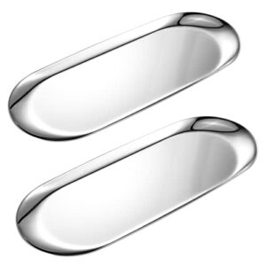 2 pack silver oval vanity tray, stainless steel jewelry tray, bathroom tray, makeup cosmetic trays,towel napkin tray,storage organizer,11.8 x 4.8 inches (lxw),large