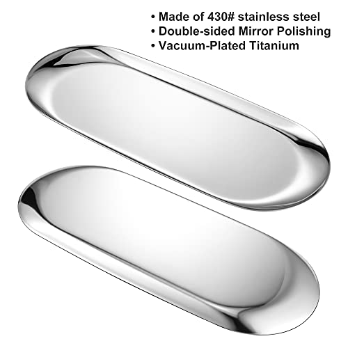 2 Pack Silver Oval Vanity Tray, Stainless Steel Jewelry Tray, Bathroom Tray, Makeup Cosmetic Trays,Towel Napkin Tray,Storage Organizer,11.8 x 4.8 inches (LxW),Large