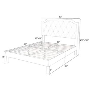 Einfach Queen Size Bed Frame, Upholstered Platform Bed with Strong Wood Slats Support, No Box Spring Needed, Easy Assembly, Dark Grey